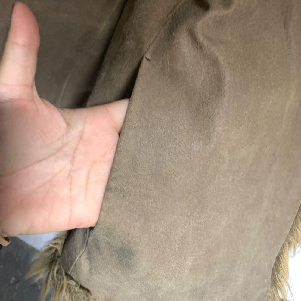 Vintage Newport News Leather Coat Womens M Brown Faux Fur Trim Y2K Boho - Picture 9 of 14